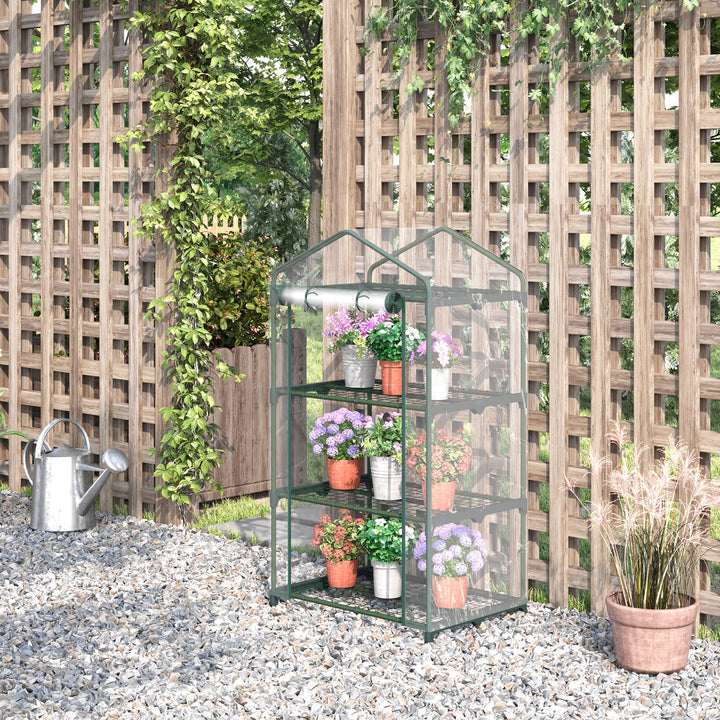 Drivhus med hylder, vintersikkert foliedrivhus til altan, 69 x 49 x 125 cm, transparent