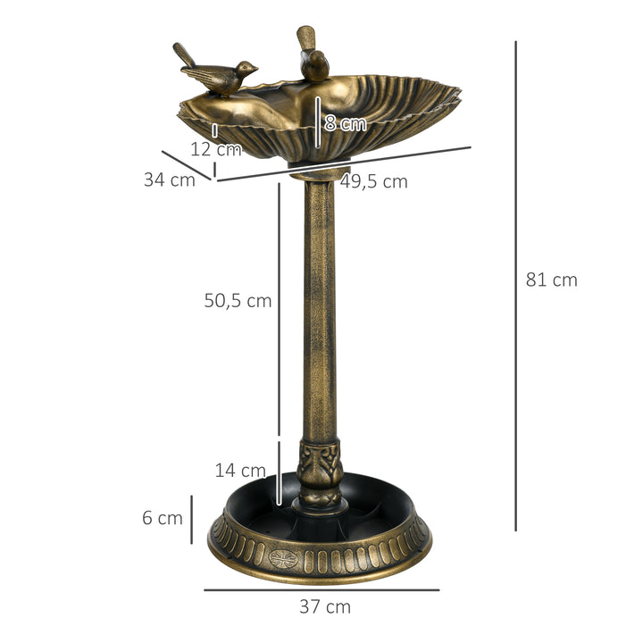 Fuglebad med statuer, 2 bassiner, plastik, antikt look, 49,5L x 38B x 81H cm, bronzefarvet