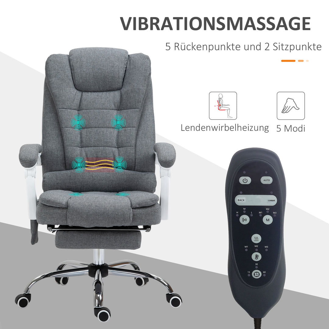 Kontorstol med massage- og varmefunktion, vippefunktion til ryglæn, drejelig og højdejusterbar, op til 120 kg, grå