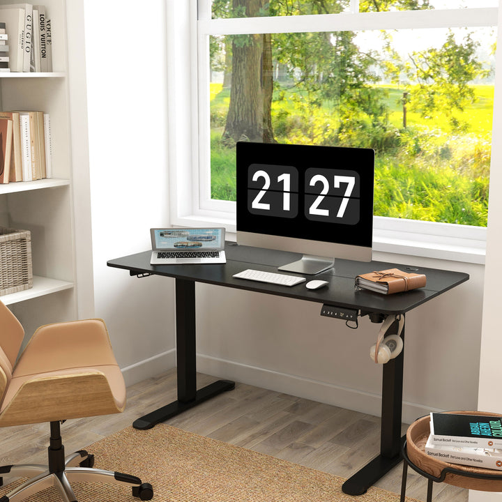 Højdejusterbart computerbord, 140 cm x 70 cm x 116 cm, sort