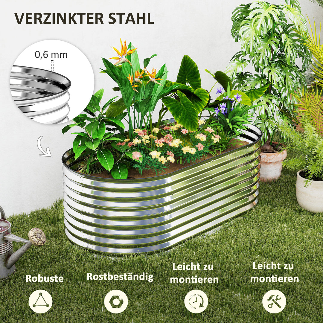 Metalplantekasse med sikkerhedskant og handsker, åben bund, 160B x 80D x 56H cm, grå