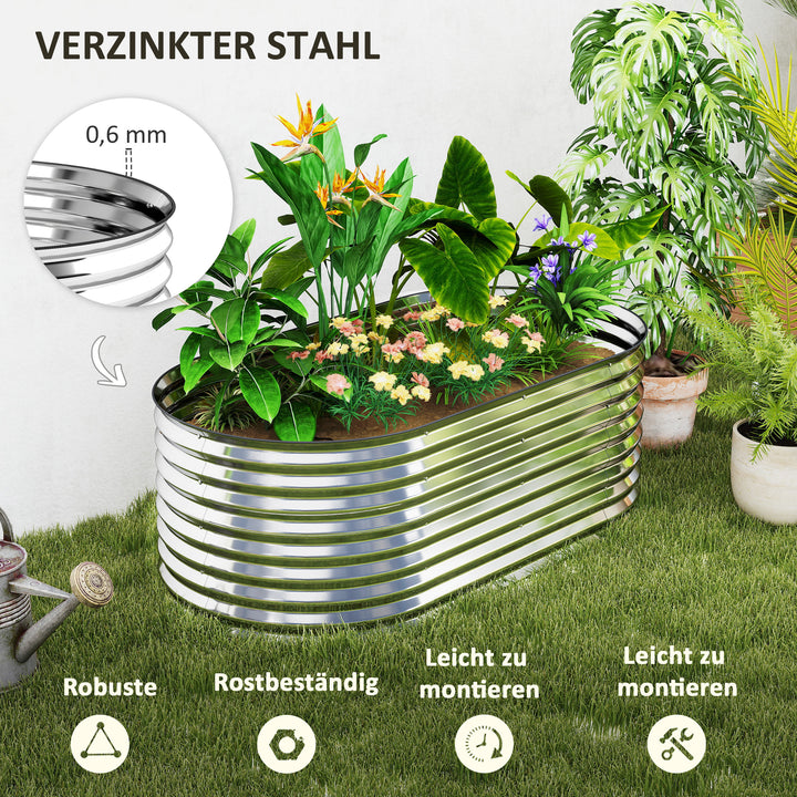 Metalplantekasse med sikkerhedskant og handsker, åben bund, 160B x 80D x 56H cm, grå