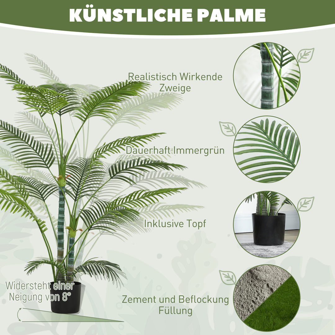 Kunstig palme med 16 plastblade, uv-resistent kunstig plante med plastpotte, til indendørs og udendørs brug, grøn