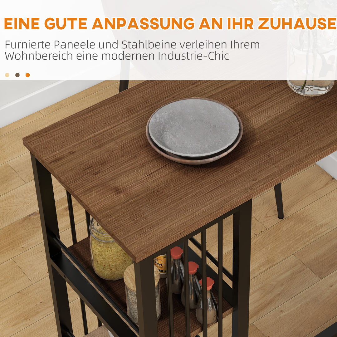 Barbord, ståbord, køkkenbord, industrielt design, 3 hylder, 120 x 40 x 105 cm; Sort + Brun
