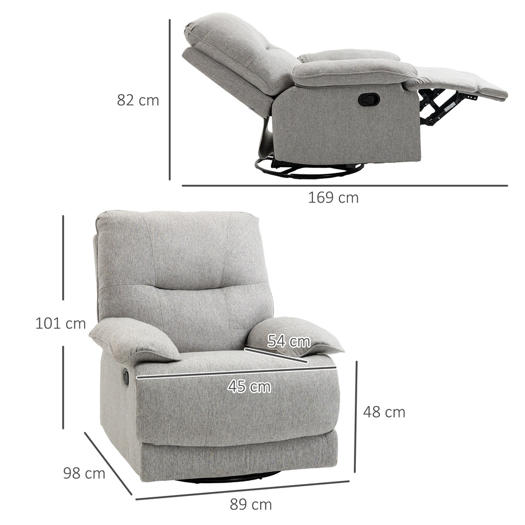 Lænestol med lænefunktion og fodstøtte, op til 160 kg, 89 x 98 x 101 cm, lysegrå