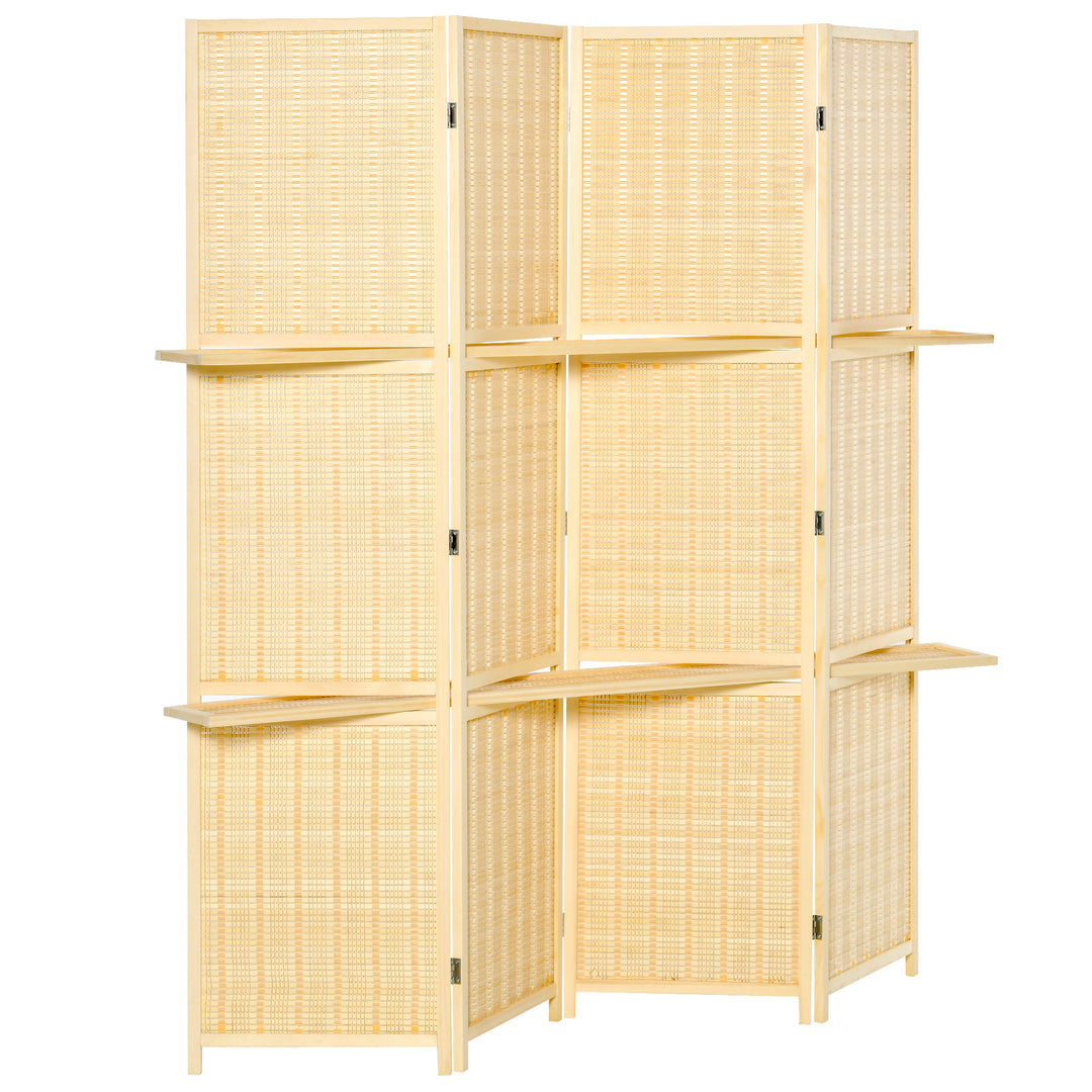 Bambus rumdeler med 2 hylder, foldbar, fodpuder, naturfarvet