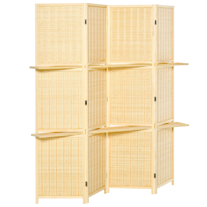 Bambus rumdeler med 2 hylder, foldbar, fodpuder, naturfarvet