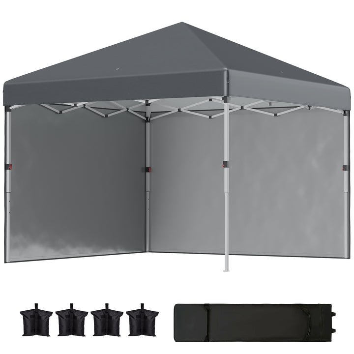 Foldbar pavillon, 2 sidepaneler, højdejusterbar, med bæretaske, stel i rustfrit stål, 3x3 m, mørkegrå