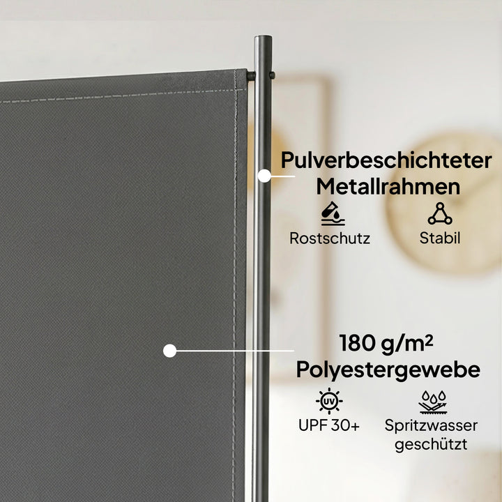 3-panels rumdeler, 260 x 30 cm, fritstående, metalskærm, privatlivsskærm, udendørs rumdeler, mørkegrå