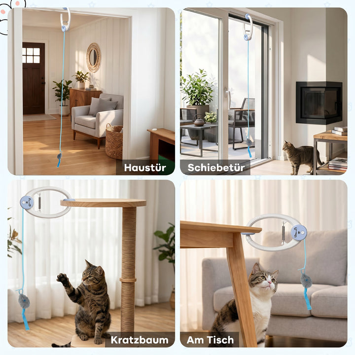 Interaktivt kattelegetøj USB genopladeligt dørhængende hoppende mus til katte, 24,1 x 13,8 x 6,6 cm hvid