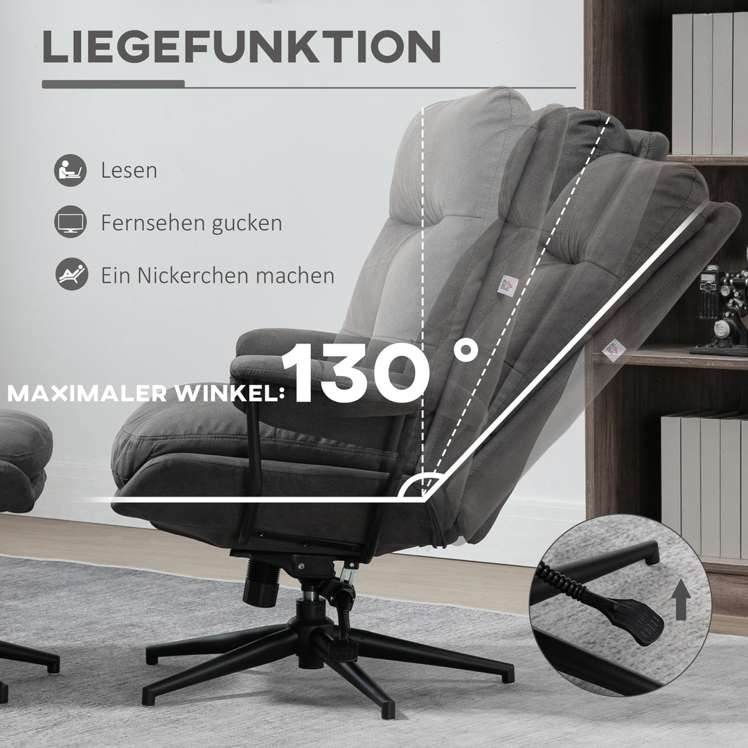 Lænestol med fodskammel, lænestol med fodskammel, justerbar ryglæn; mikrofiber, mørkegrå