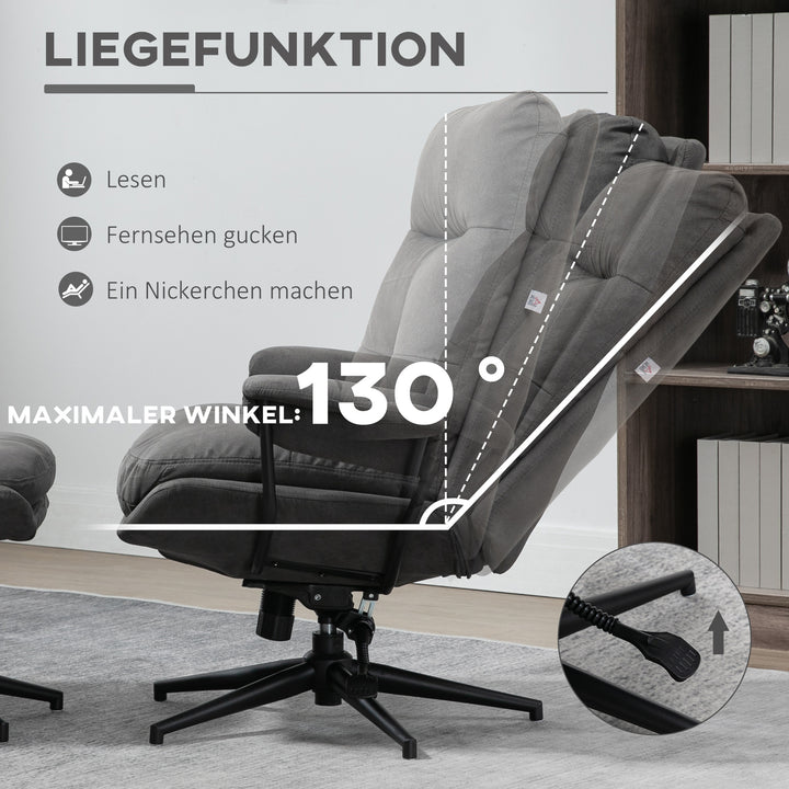 Lænestol med fodskammel, lænestol med fodskammel, justerbar ryglæn; mikrofiber, mørkegrå