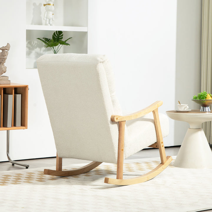 Gyngestol, betræk i fløjlsstof, ergonomisk ryglæn, 120 kg lasteevne, 65b x 90d x 98h cm, cremehvid