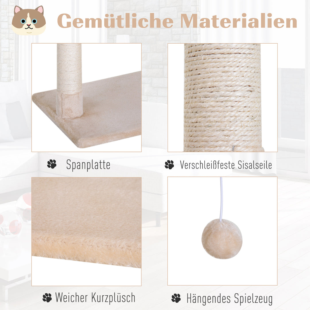Kradsetræ/kradsetræ med sisalstolpe, plyshængekøje, spånplade, beige, 50 x 36 x 70 cm