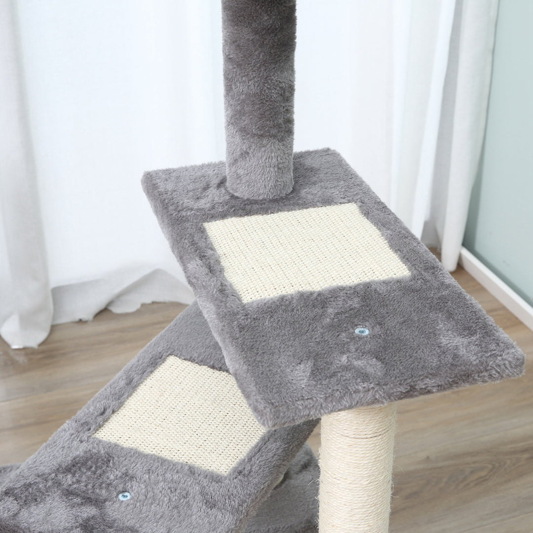 Klatretræ kradsetræ legetræ kradsetræ katte trapper 5 lag beige grå 48,5 x 48,5 x 100 cm (lxbxh)