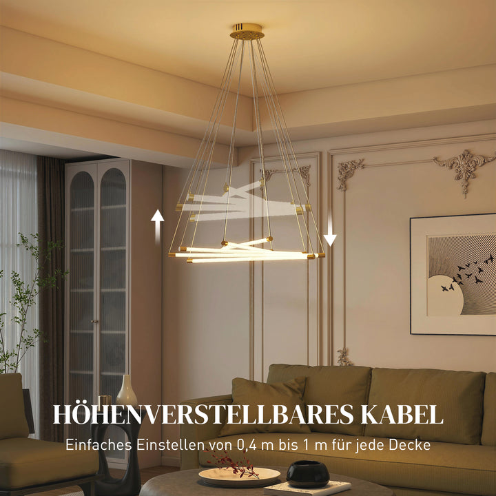 LED loftlampe, 50W, 5 justerbare lysrør, justerbar, loftlampe til stue, spisestue, køkken, guld+hvid