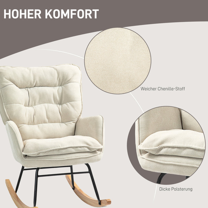Gyngestol, bredt sæde, høj ryg, bøgetræsstel, op til 120 kg, beige