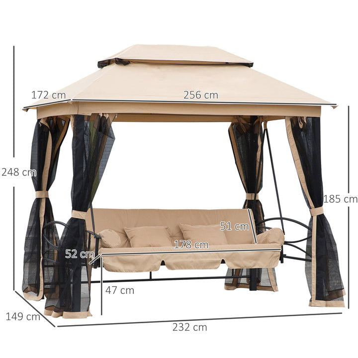 Hollywood gynge, havegynge med sidepaneler, 3-personers, beige, 256 x 172 x 248 cm