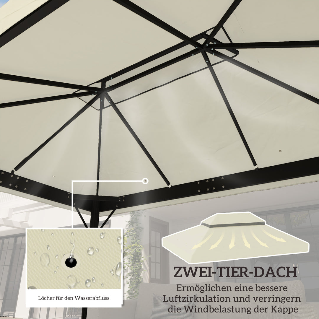 Pavillon-udskiftningstag, 3 x 4 m, udskiftningspresenning med drænhuller, polyester, solbeskyttelse, UPF30+, cremehvid