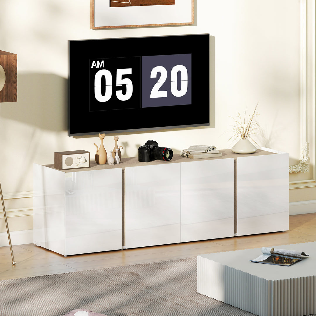 Tv-bord til 65-tommer, tv-skab med soft-close-døre, justerbare hylder, kabelhuller, til stue, hvid