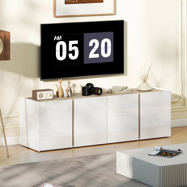 Tv-bord til 65-tommer, tv-skab med soft-close-døre, justerbare hylder, kabelhuller, til stue, hvid