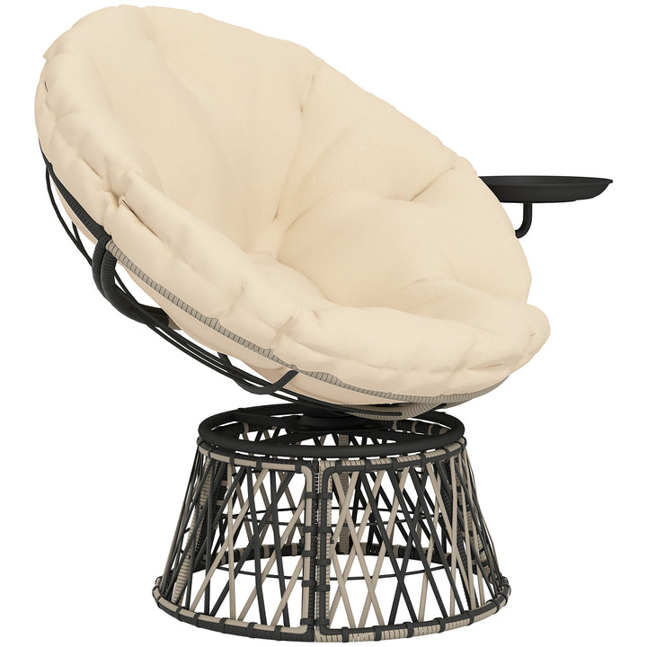 Papasan stol i rotting, 360° drejelig kurvestol med hyndediameter 90 cm, rund beige