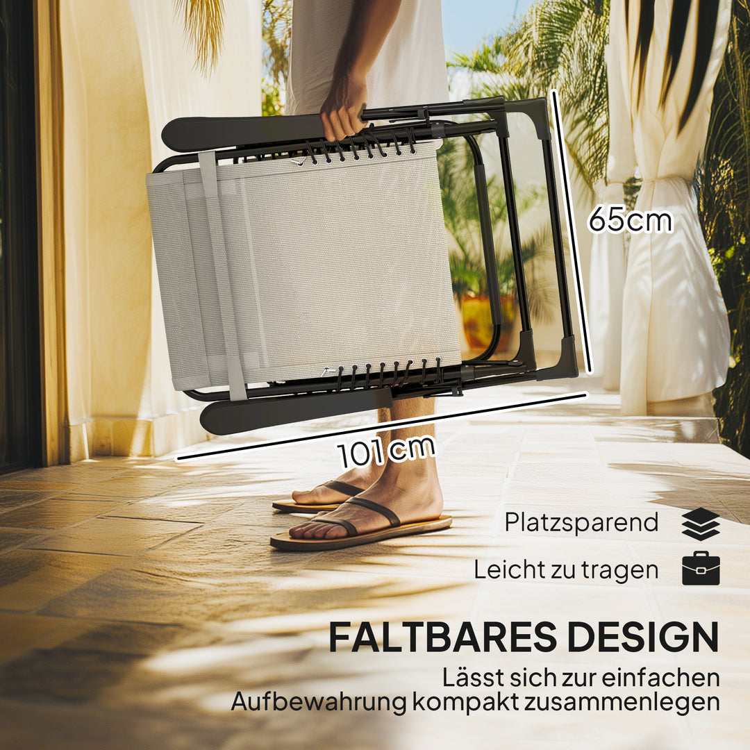 Sammenklappelig liggestol/havestol med nakkestøtte, justerbar ryglæn med 5 positioner, bæreevne op til 120 kg, beige
