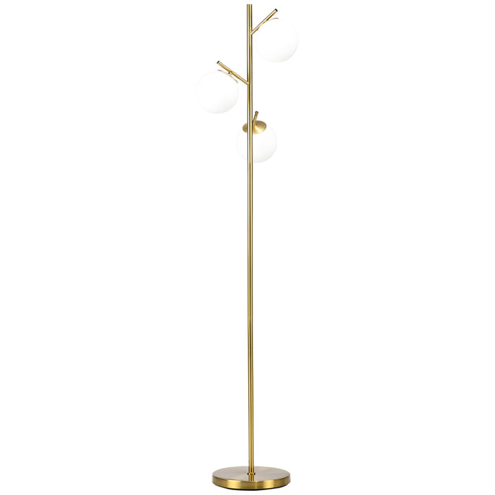 Retro gulvlampe, gulvlampe med 3 skærme, glas, guld