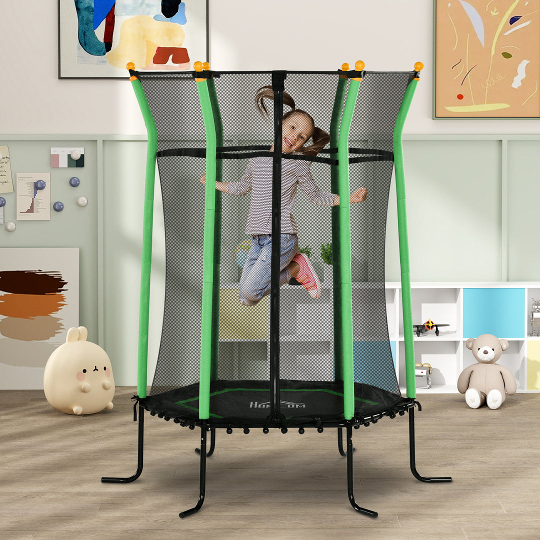 Trampolin til børn, 163,5 cm, med sikkerhedsnet, polstret, stål, lasteevne op til 50 kg