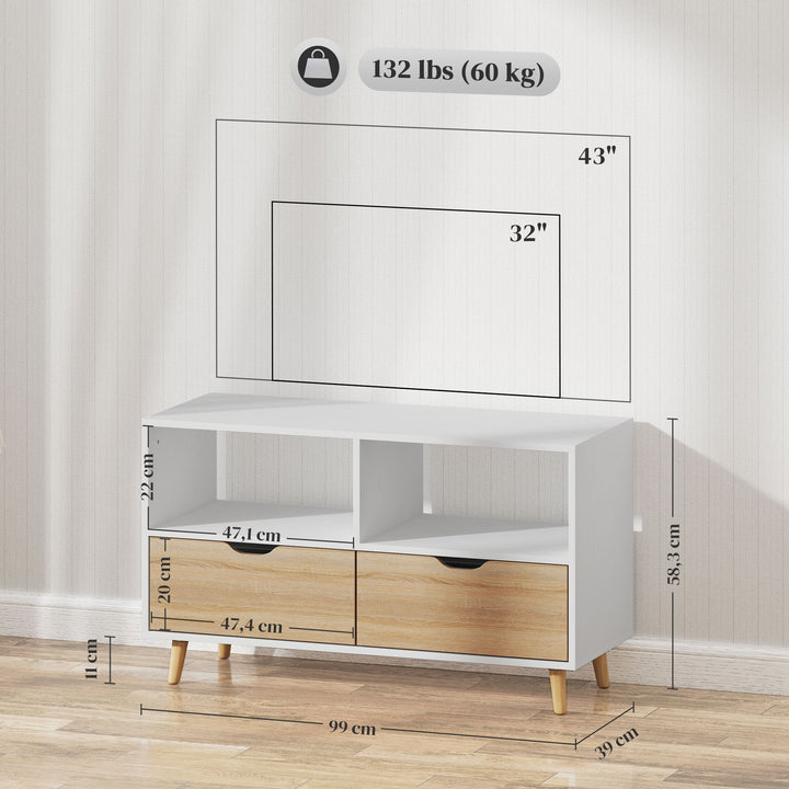 Tv-skab, tv-kommode, åbne hylder, træ, 99 x 39 x 58 cm, hvid