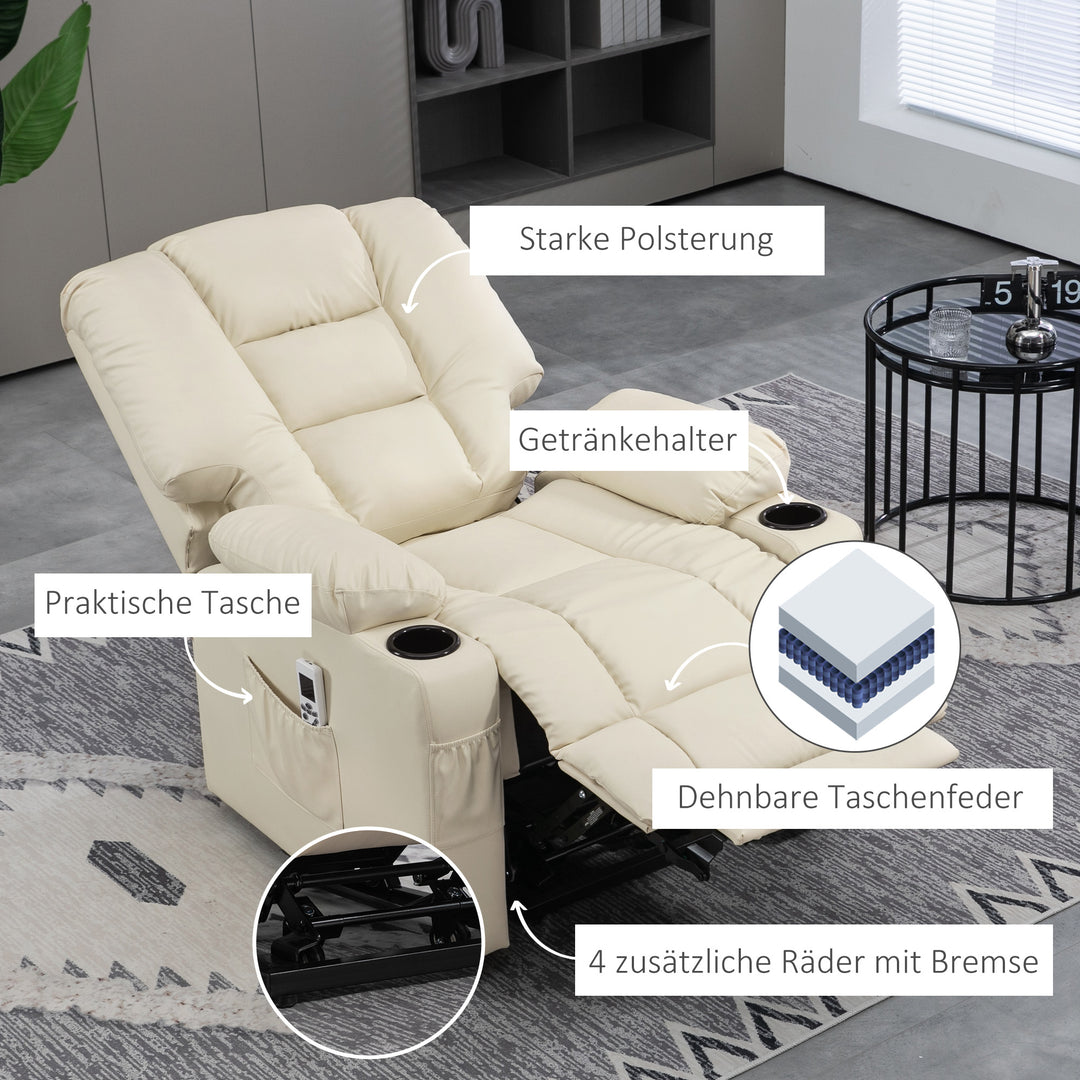 Massagestol stand-up aid seniorstol, inklusive fjernbetjening, 4 massagetilstande, 90 cm x 98 cm x 102 cm, creme