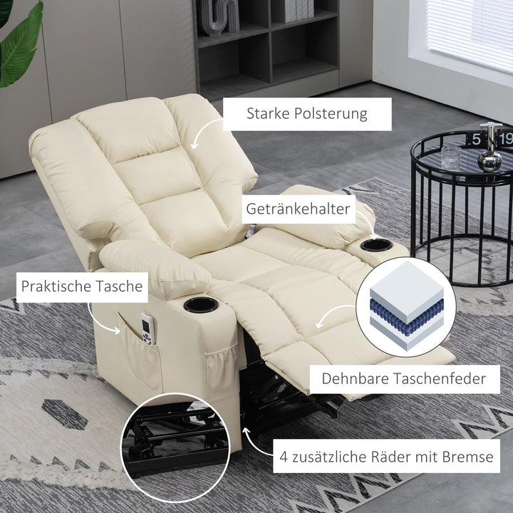 Massagestol stand-up aid seniorstol, inklusive fjernbetjening, 4 massagetilstande, 90 cm x 98 cm x 102 cm, creme
