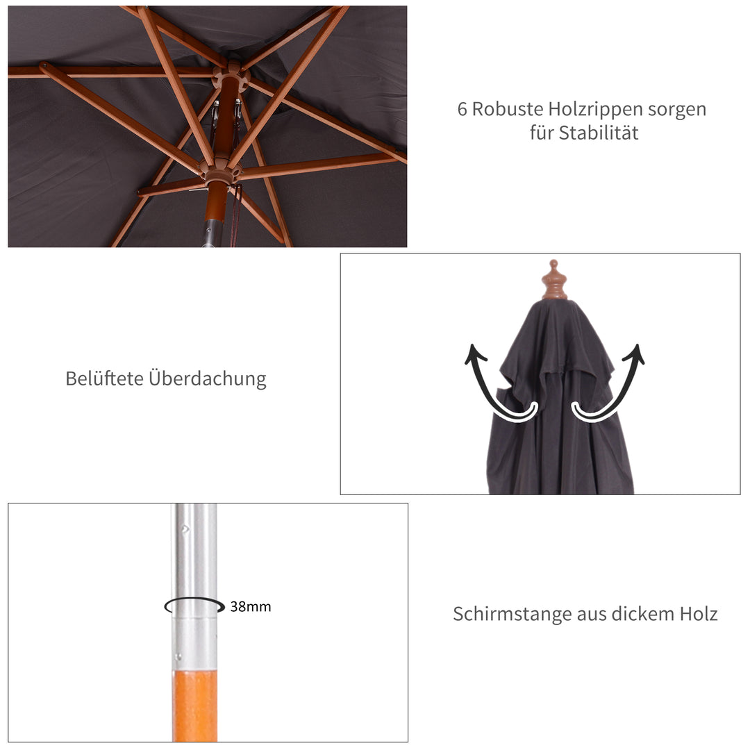 Parasol 200 x 150 x 235 cm, Sammenklappelig Haveparasol, 3-trins justerbar, Rektangulær Strandparasol, Vandafvisende og UV-resistent til Strand, Balkon, Terrasse, Have, Mørkegrå