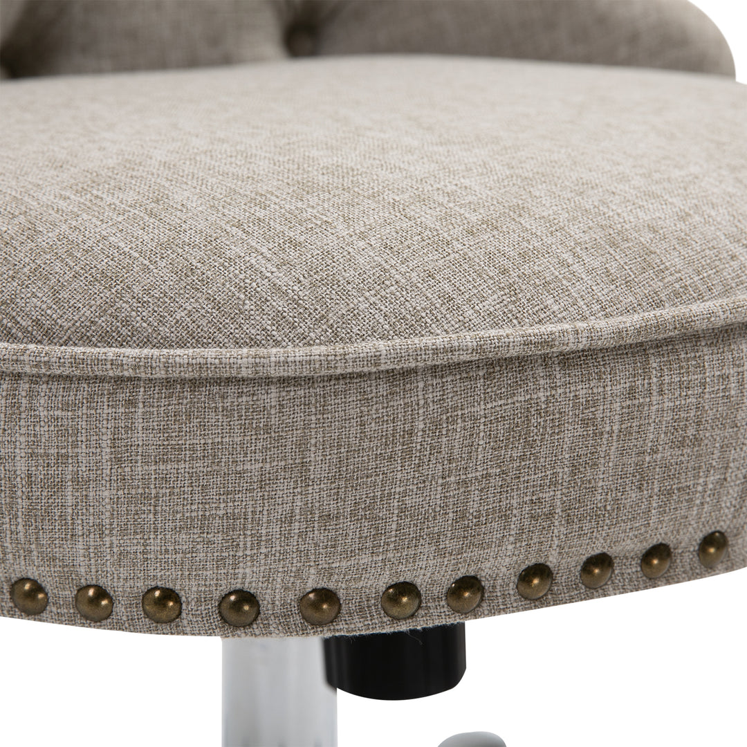 Drejestol med hjul polstret executive-stol 360° drejelig 150 kg belastningsevne højdejusterbar hørmetal lysegrå 54 x 65,5 x (84-91) cm