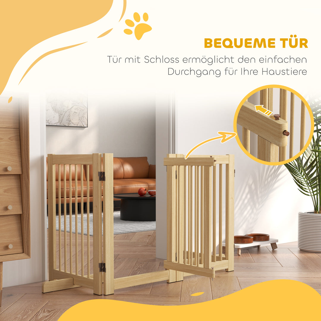 Fritstående hundegitter, 4 paneler, fleksibelt, fyrretræ, 204l x 36b x 75h cm, naturtræ