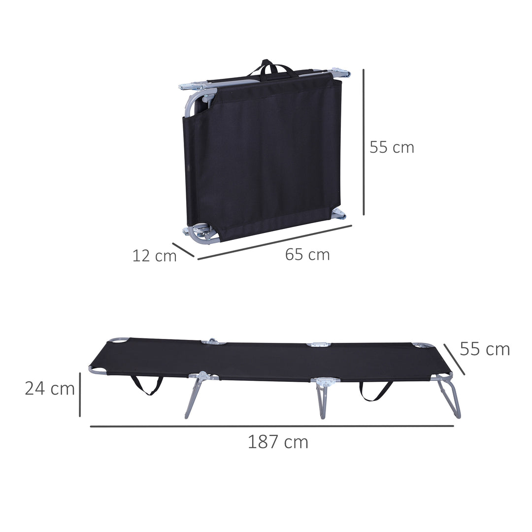 Solseng, foldbar, justerbar ryglæn, rustfri metalramme, 187 x 55 x 24 cm, sort