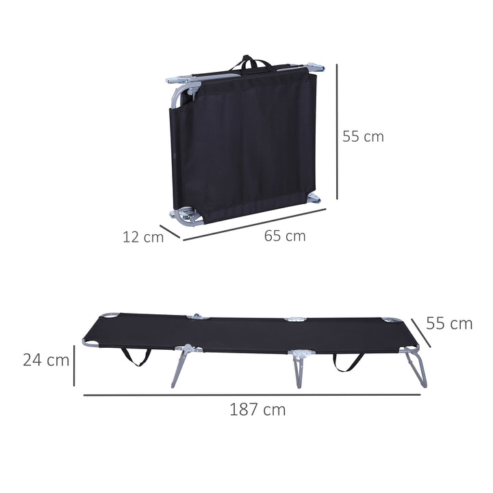 Solseng, foldbar, justerbar ryglæn, rustfri metalramme, 187 x 55 x 24 cm, sort