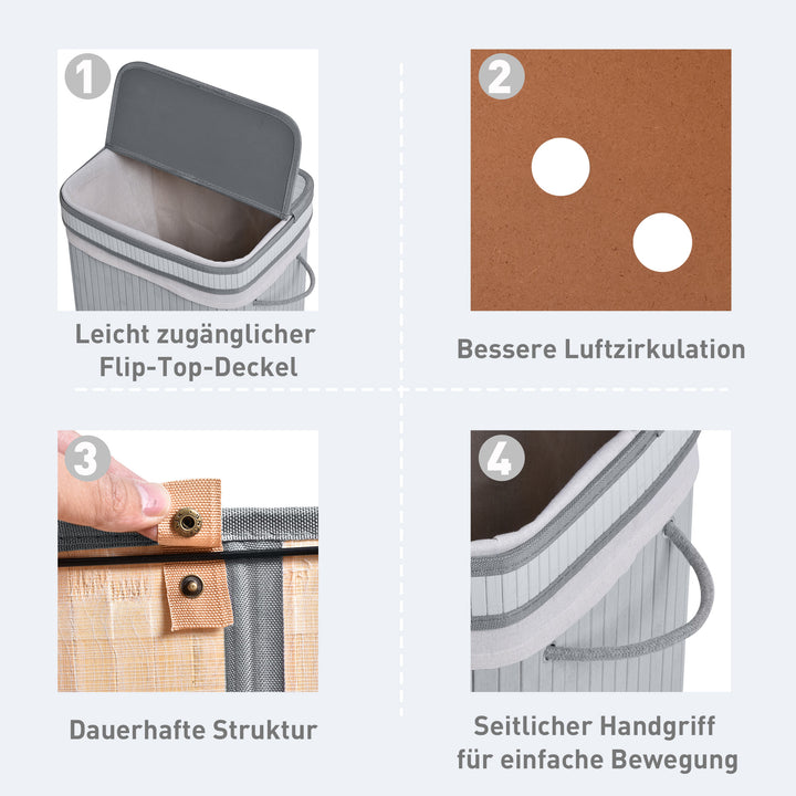 Vasketøjskurv, 70 l vasketøjskurv med låg, aftagelig foring, vasketøjsboks til badeværelse, 40 x 30 x 60 cm, grå