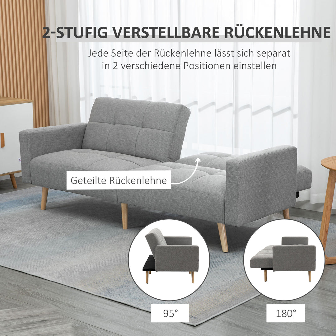 2-i-1 sovesofa 205 x 88 cm sofa med sengefunktion, sofa med siddehynder, hørlook grå