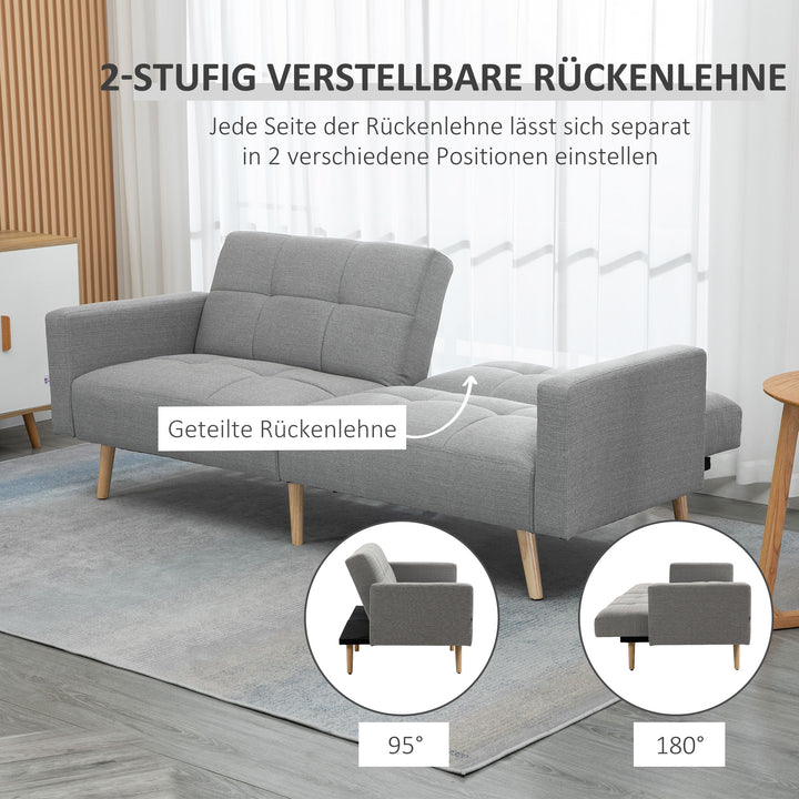 2-i-1 sovesofa 205 x 88 cm sofa med sengefunktion, sofa med siddehynder, hørlook grå