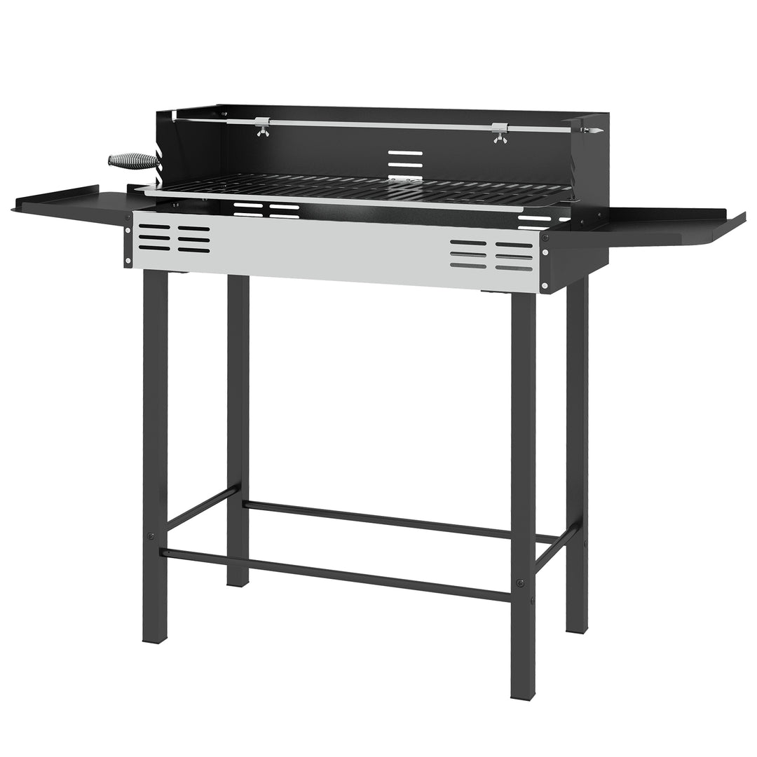 Kulgrill, justerbar grillrist, 1 rotisseriespyd, 118 x 32 x 90 cm, sort + sølv