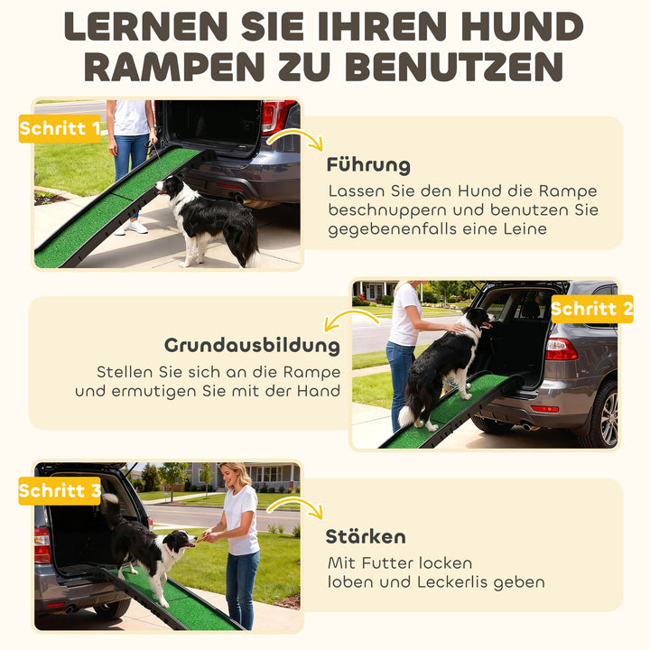 Sammenklappelig hunderampe, skridsikker hundetrappe, indstigningshjælp til bilbagagerum, til dyr op til 90 kg, 155x38,5x15,5 cm, sort