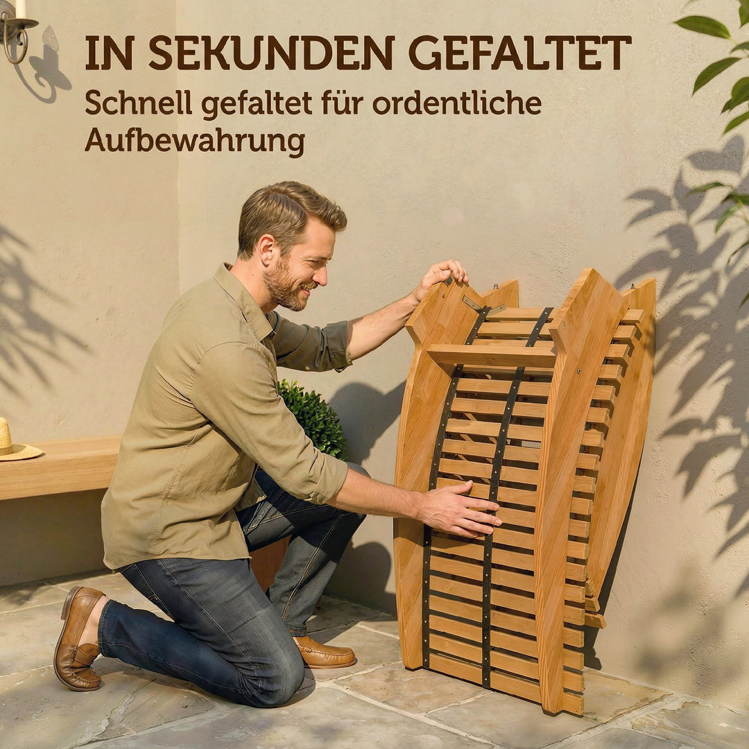 Solseng i akacietræ, foldbar, ergonomisk havestol med S-formet lameldesign, 60 x 156 x 77 cm
