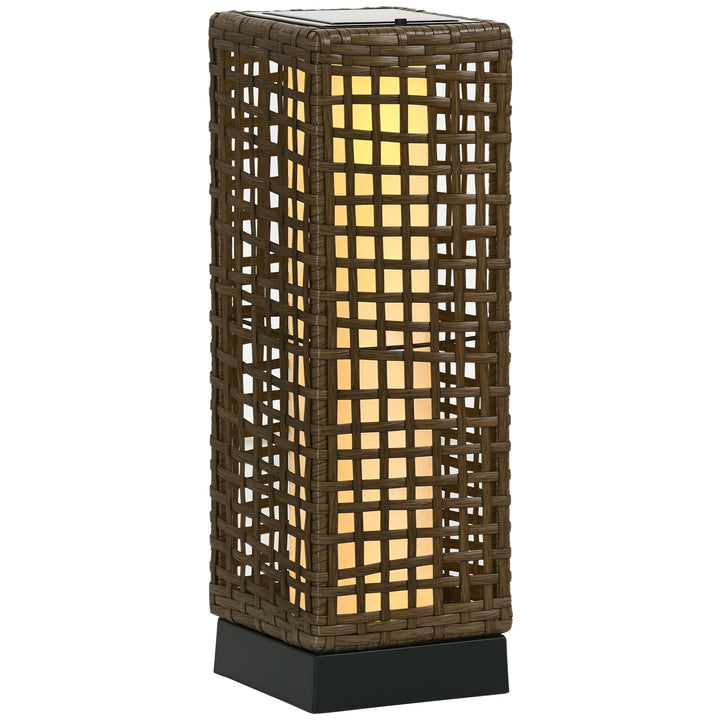 Udendørslampe, havelampe, solcelledrevet, 8 timers lysvarighed, automatisk tænding, rottinglook, 15,5 x 15,5 x 46 cm