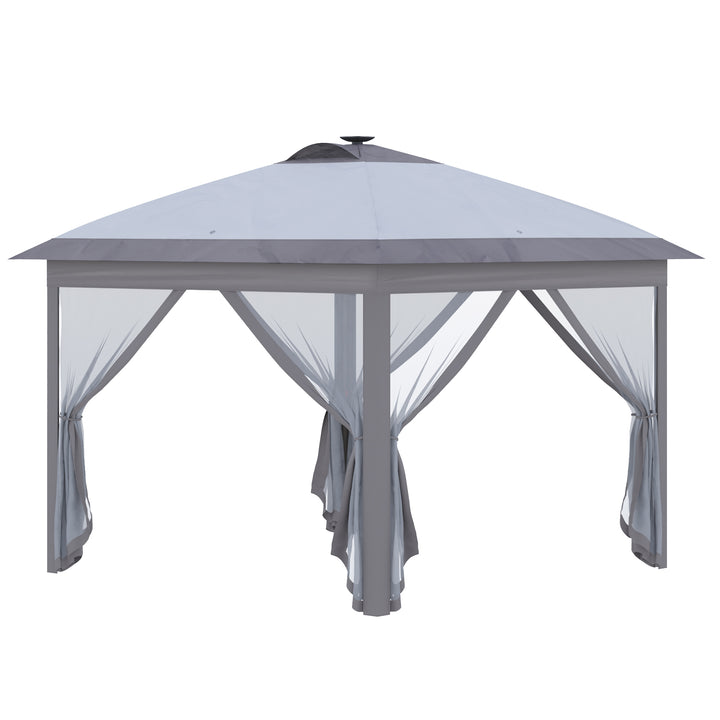 3,3 x 3,3 m foldbar pavillon med LED-belysning, netgardiner, bæretaske, grå