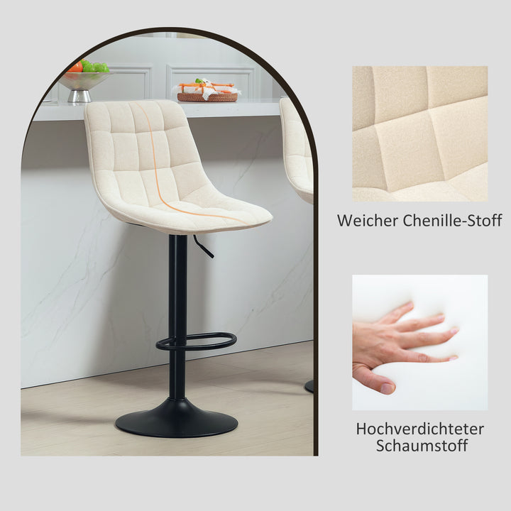 Moderne barstol, sæt med 2 drejebarstole med ryglæn, højdejusterbar, med fodstøtte, polstret, beige