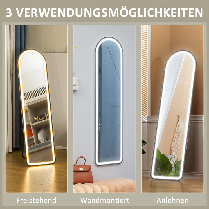 Spejl i fuld længde, 150 x 40 cm, fritstående spejl med dæmpbare led-lys til stue, soveværelse