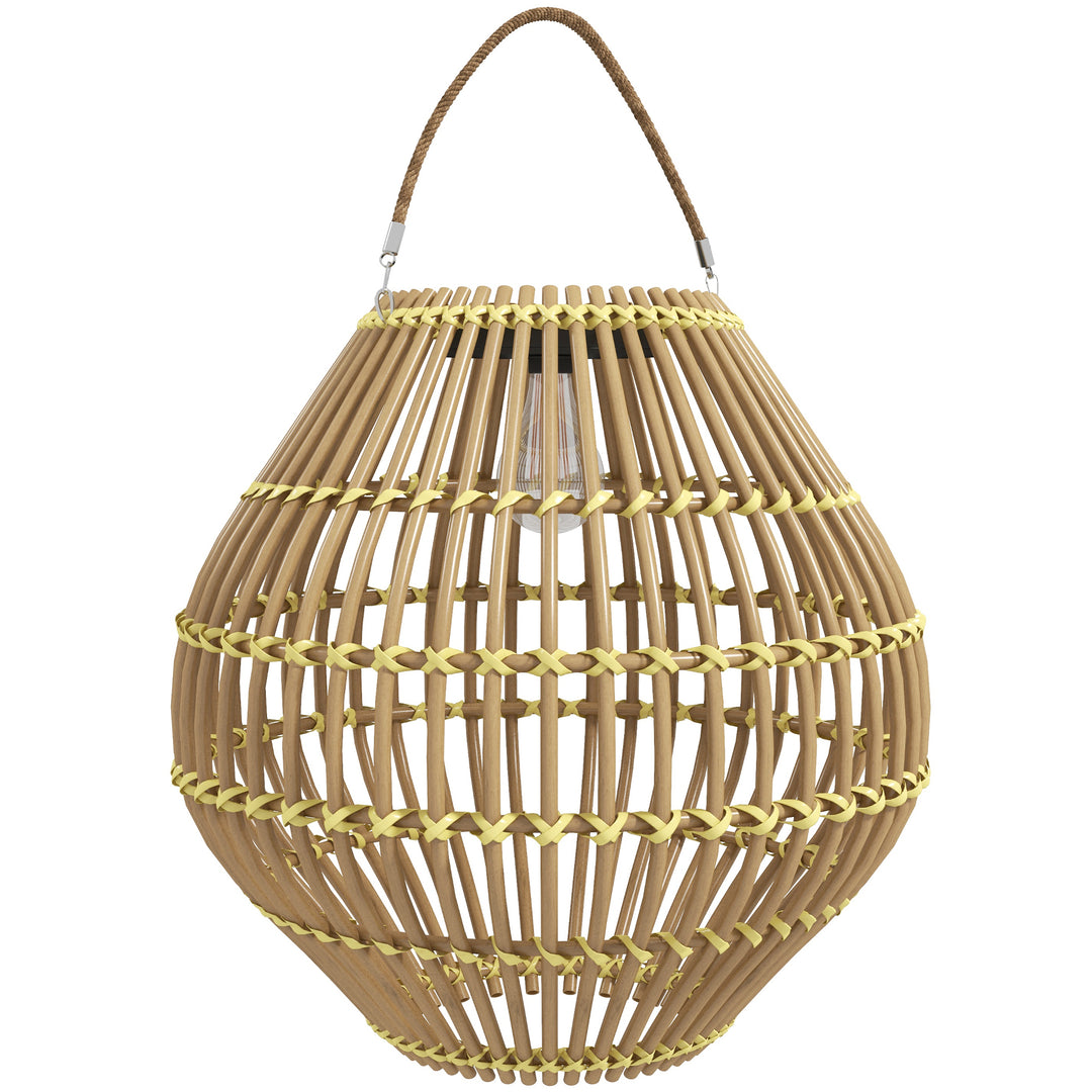 Solcellehavelampe, PE-rattan, boho-design, 31 cm x 31 cm x 32 cm, gul