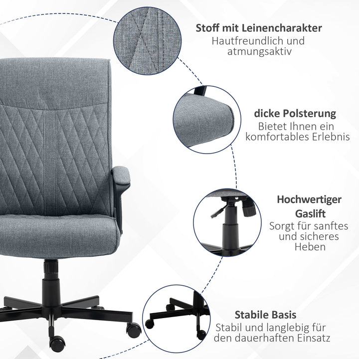 Kontorstol, højdejusterbar, vipbar, ergonomisk kontorstol, grå