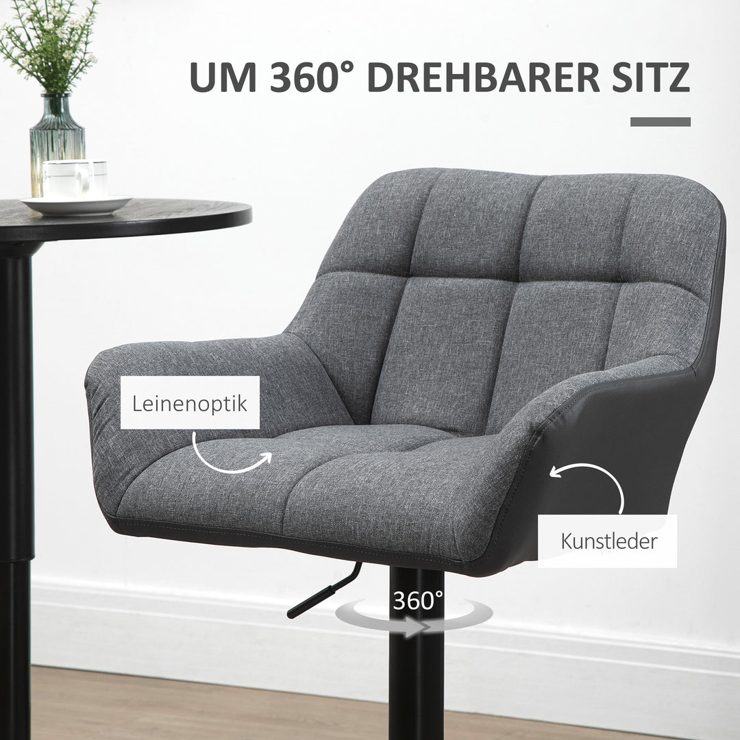 Barstole sæt med 2 retro design højdejusterbar kunstlæder hørlook grå + sort